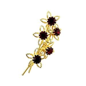 Vintage Abstract Rhinestone Flower Bouquet Red Crystals Gold Tone 2”  Brooch